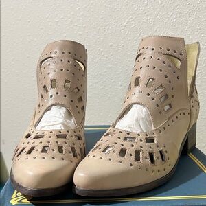 Leather…Chic Beige Cutout Ankle Booties